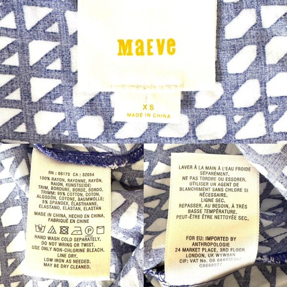 Anthropologie Maeve Women Gemma Dress Blue White Geometric Dolman Sleeve - Picture 4 of 13